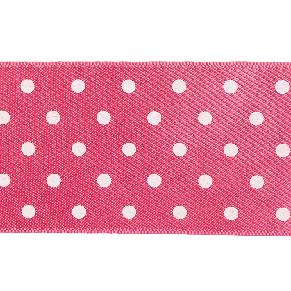 Hot Pink and White Polka Dot Satin Ribbon - 1.5"