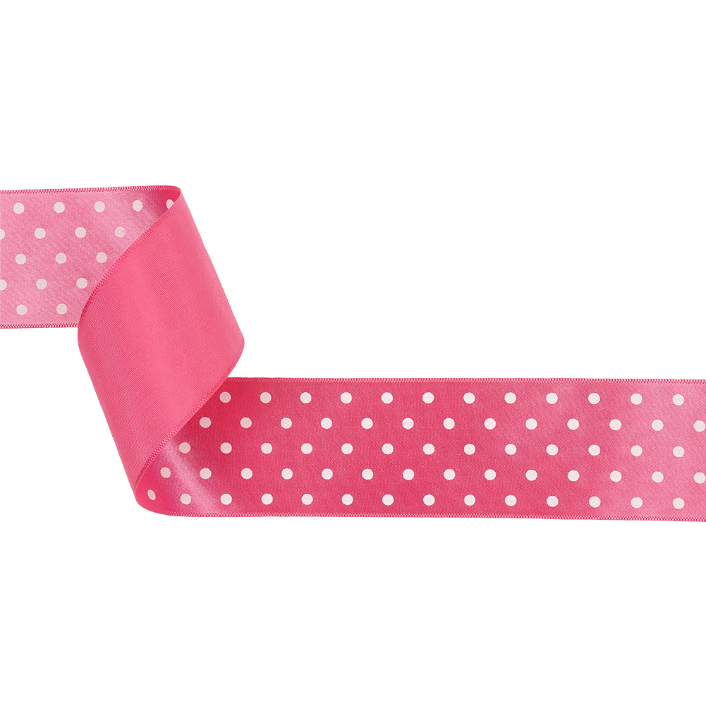 Hot Pink and White Polka Dot Satin Ribbon - 1.5"