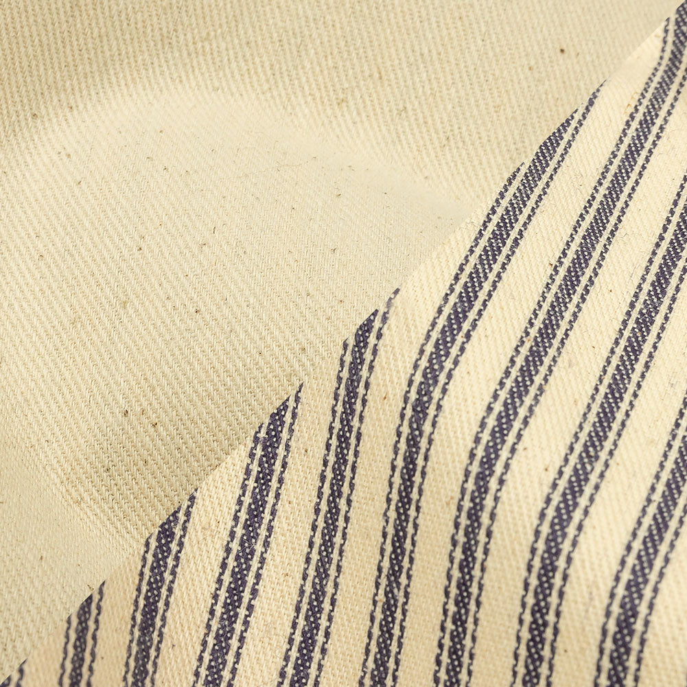 Natural and Blue Bonded Ticking Stripe Twill and Speckled Cotton Twill