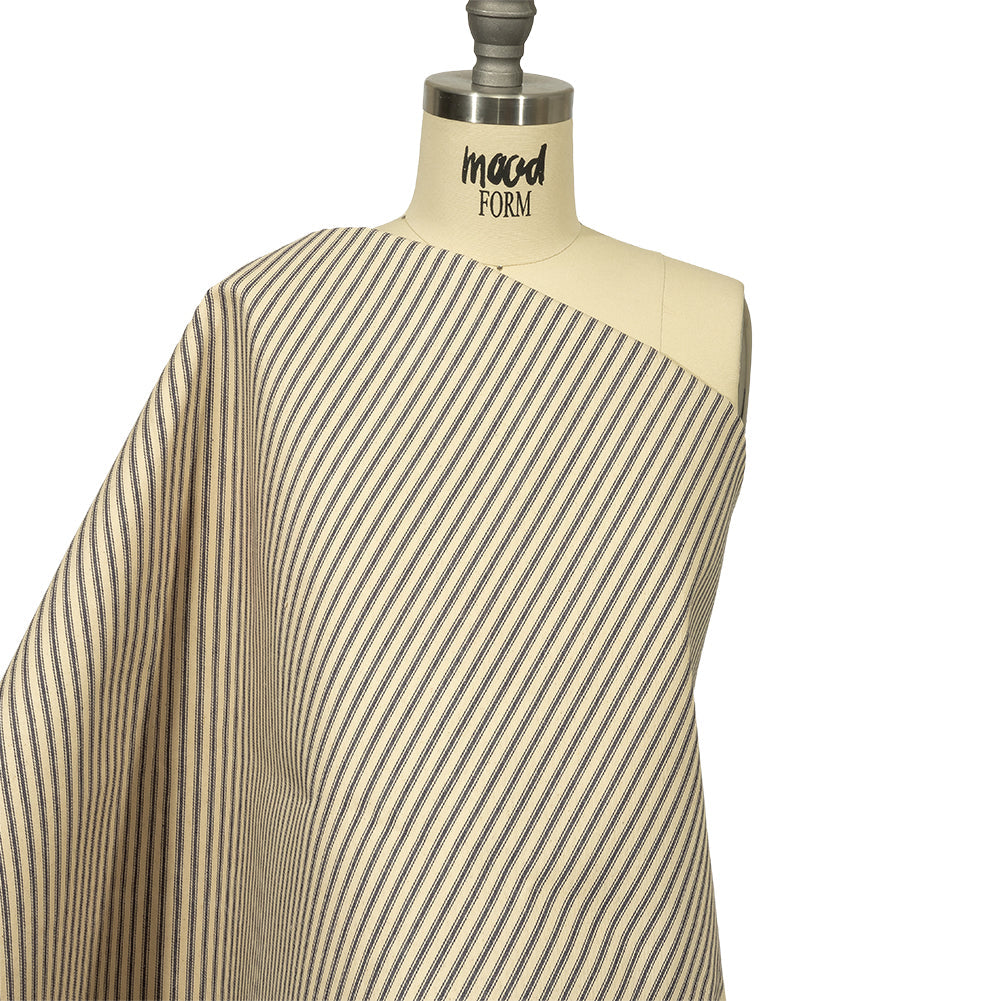 Natural and Blue Bonded Ticking Stripe Twill and Speckled Cotton Twill