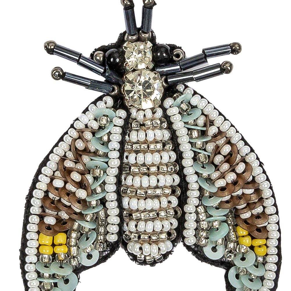 Blue Glow, Adobe and White Fly Rhinestone and Glass Beaded Applique - 2.375" X 1.875"
