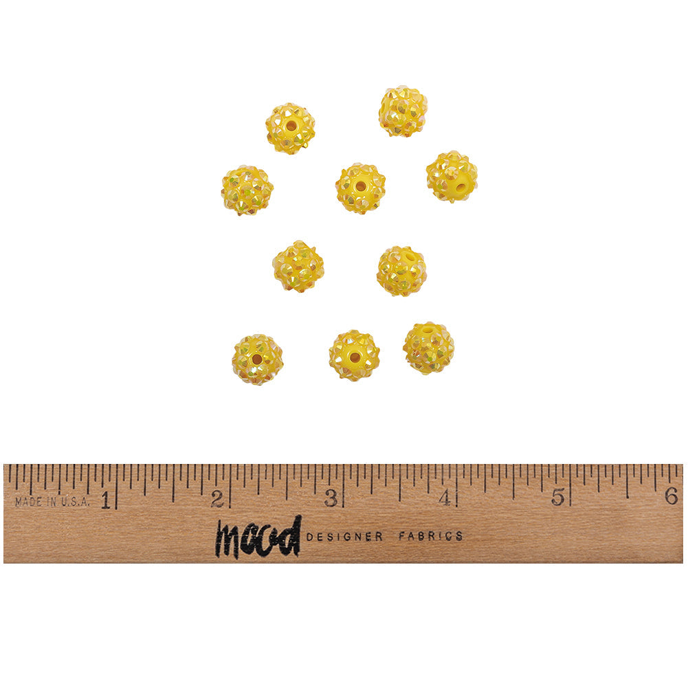 Yellow AB Rhinestone and Resin Faceted 12mm Beads - 10pc