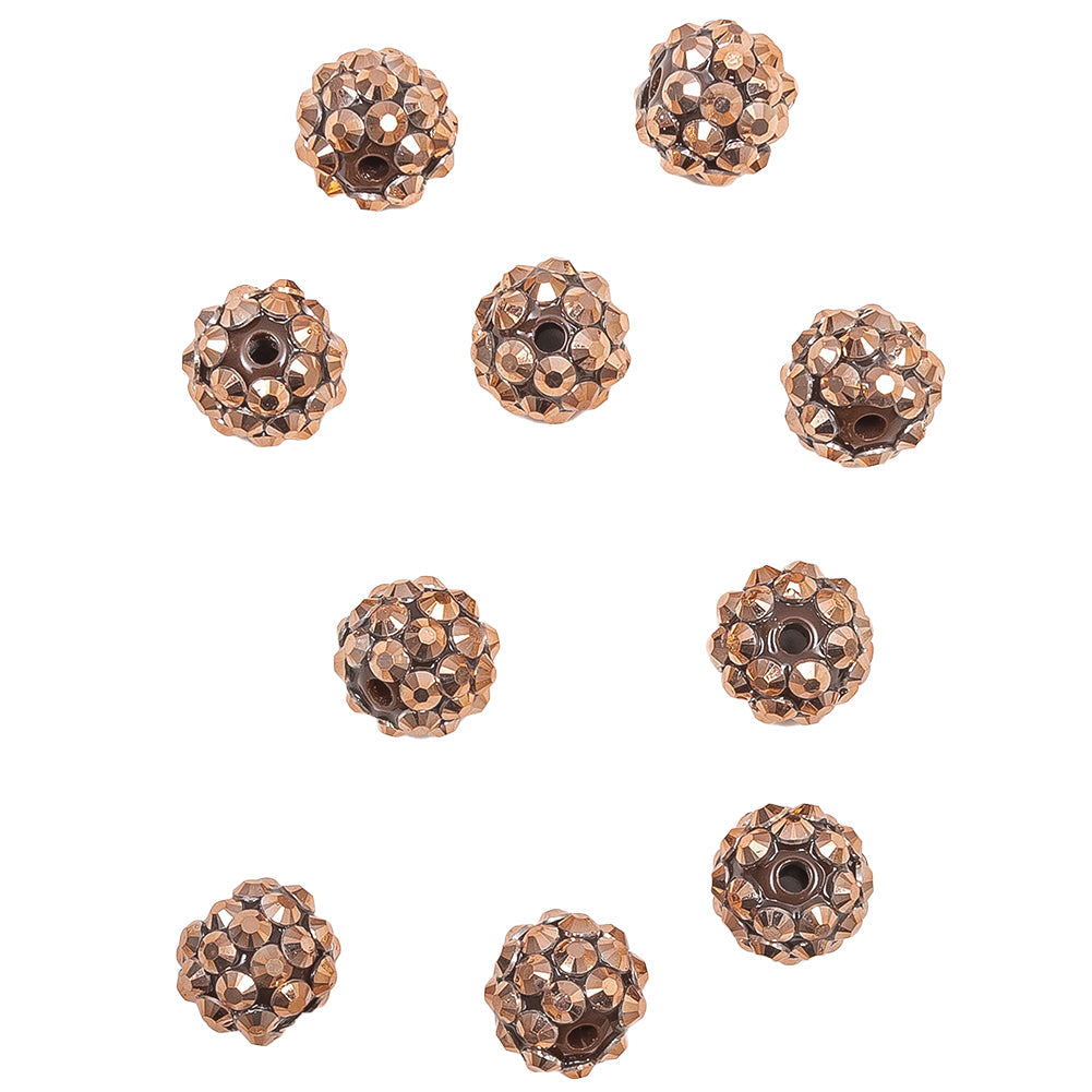 Copper Rhinestone and Resin Faceted 12mm Beads - 10pc