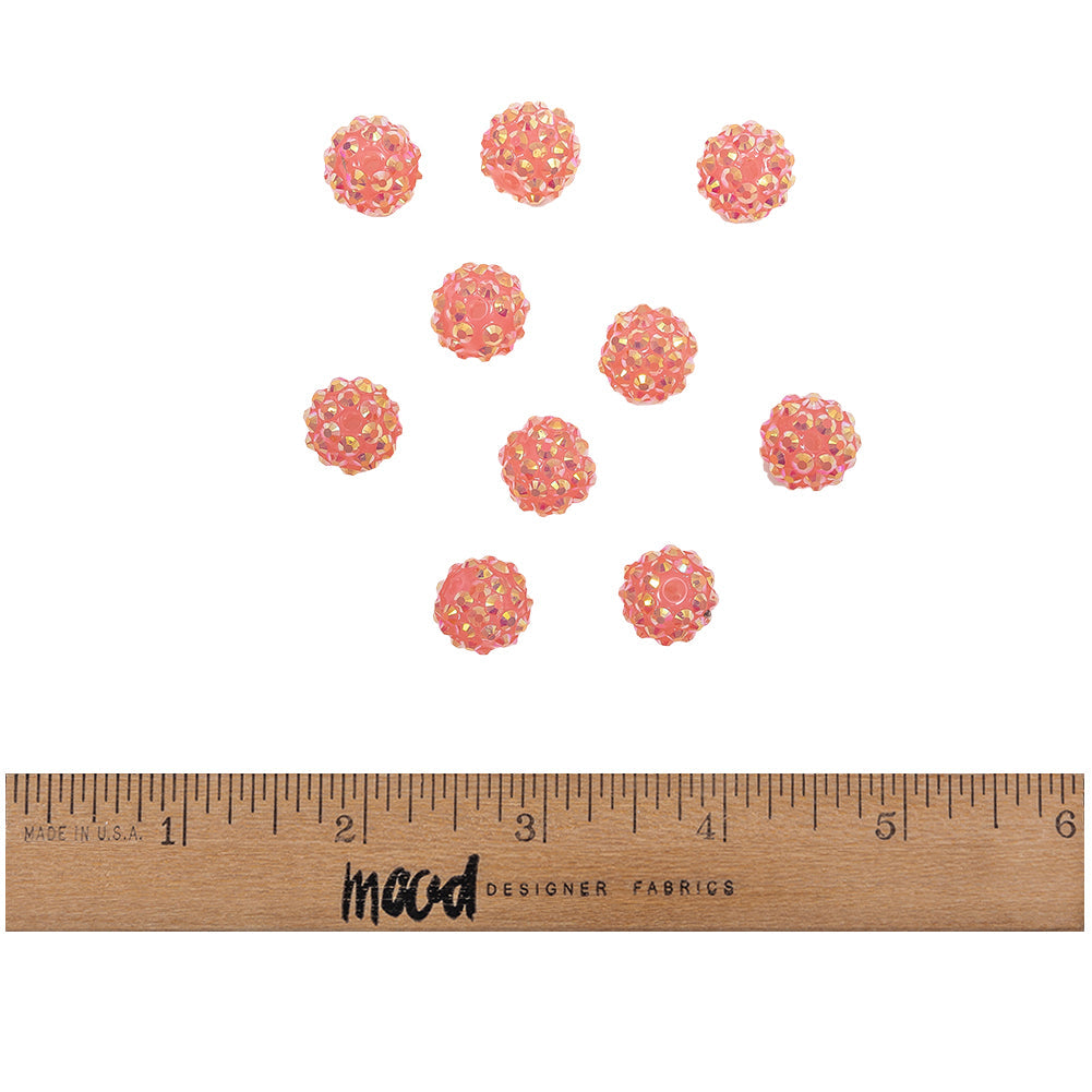 Pink AB Rhinestone and Resin Faceted 14mm Beads - 10pc