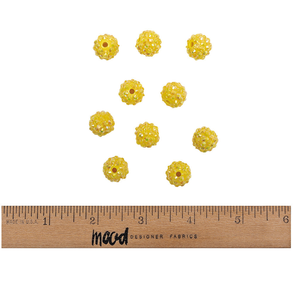 Yellow AB Rhinestone and Resin Faceted 14mm Beads - 10pc