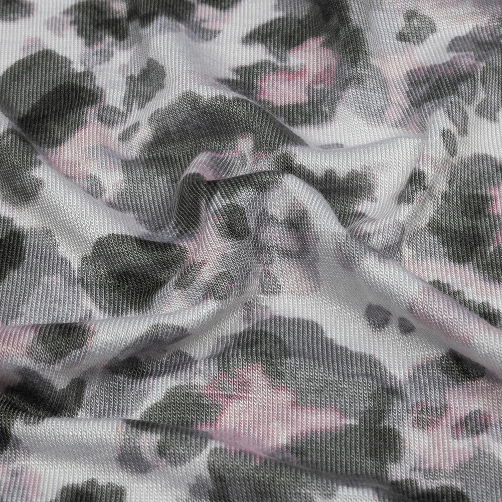 White, Gray and Pink Abstracted Floral Stretch Rayon Jersey