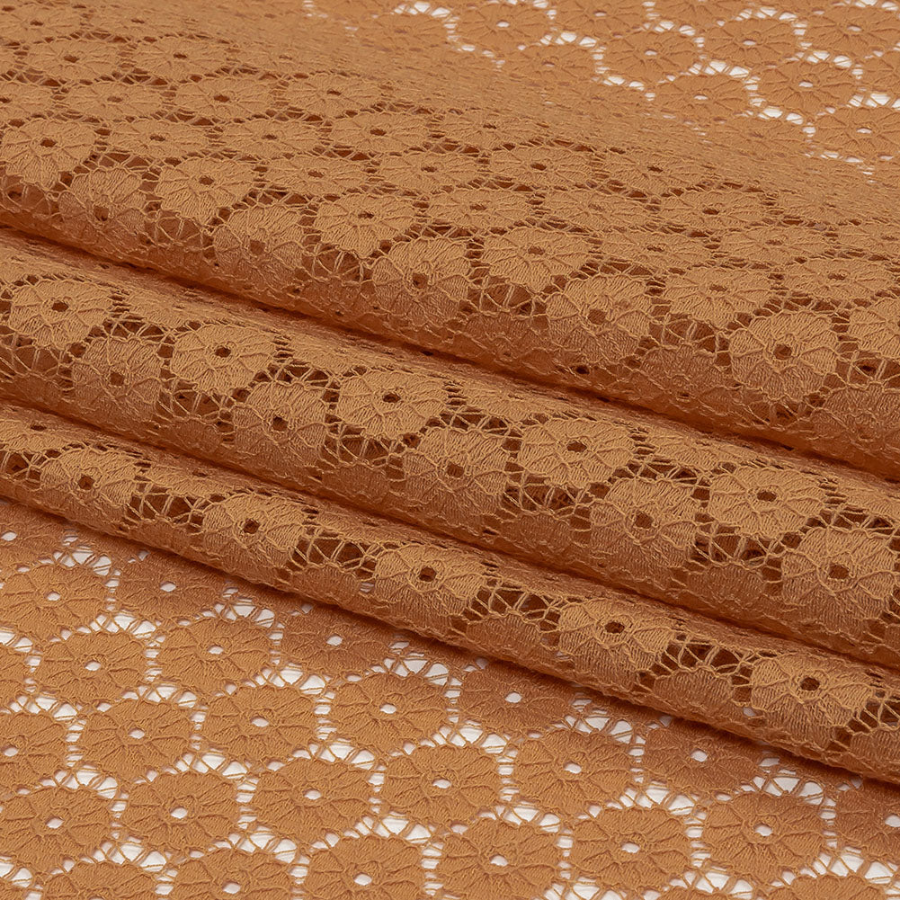 Famous Australian Designer Tan Floral Cotton Blend Re-Embroidered Lace