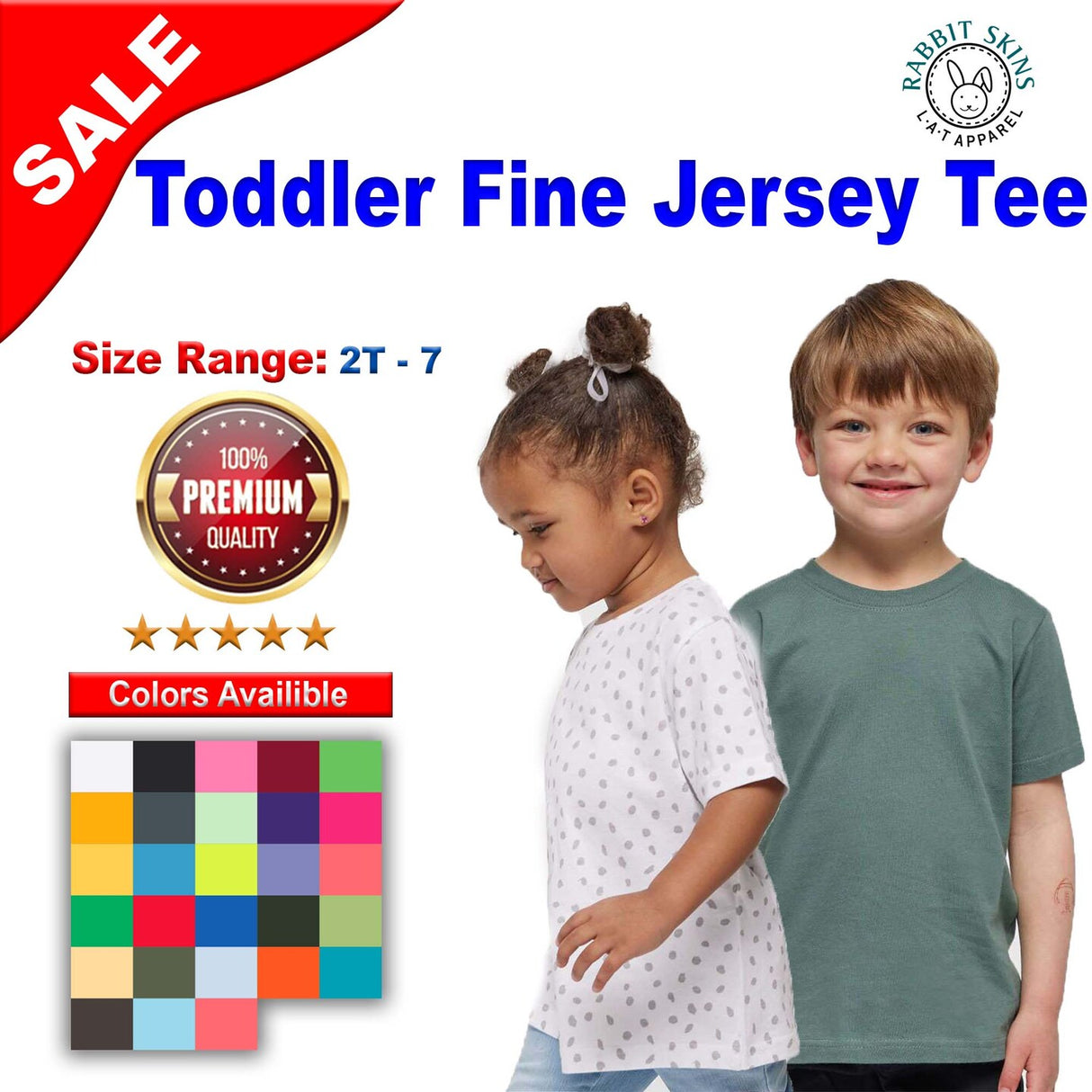 RADYAN® Toddler Fine Crewneck Short Sleeve Jersey Tee - 3321