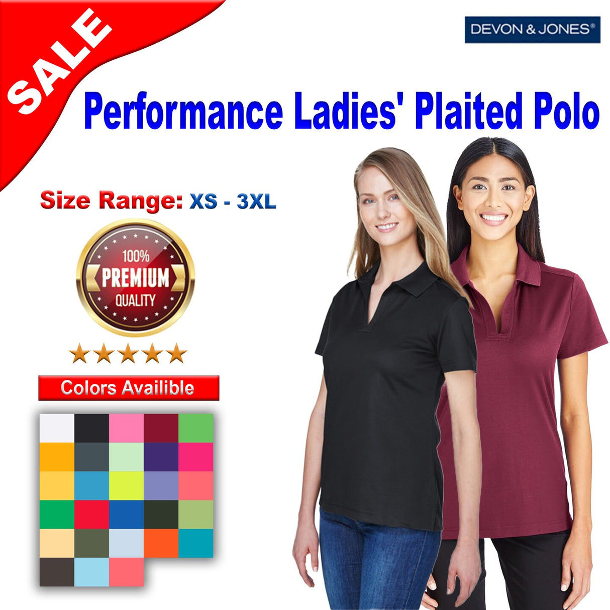 Devon & Jones® CrownLux Performance Ladies Plaited Polo