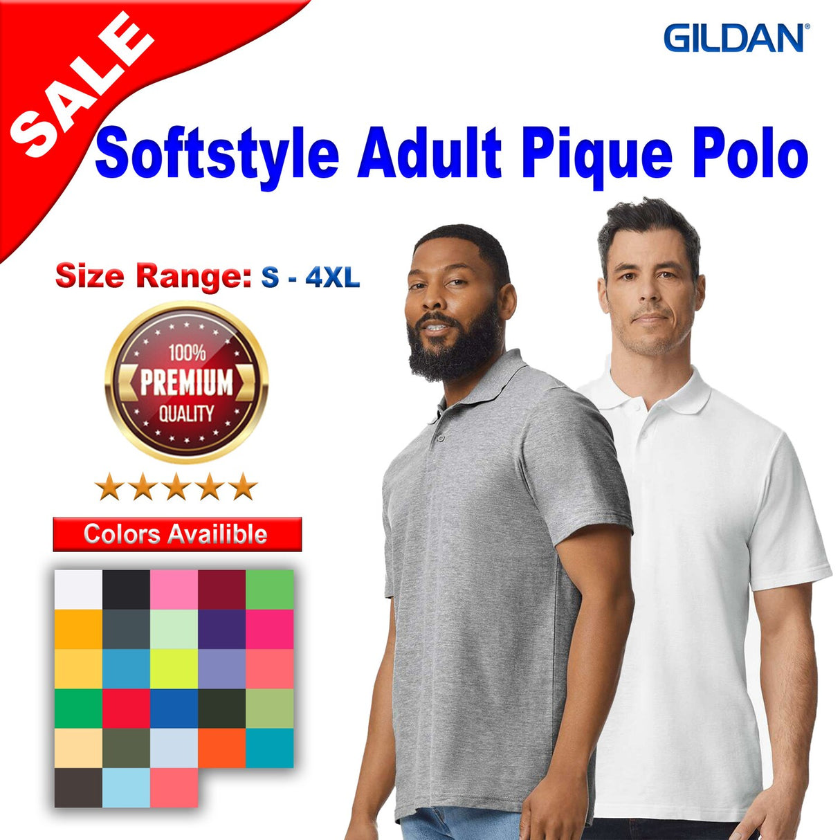Gildan® Softstyle Adult Collared Short Sleeve Pique Polo