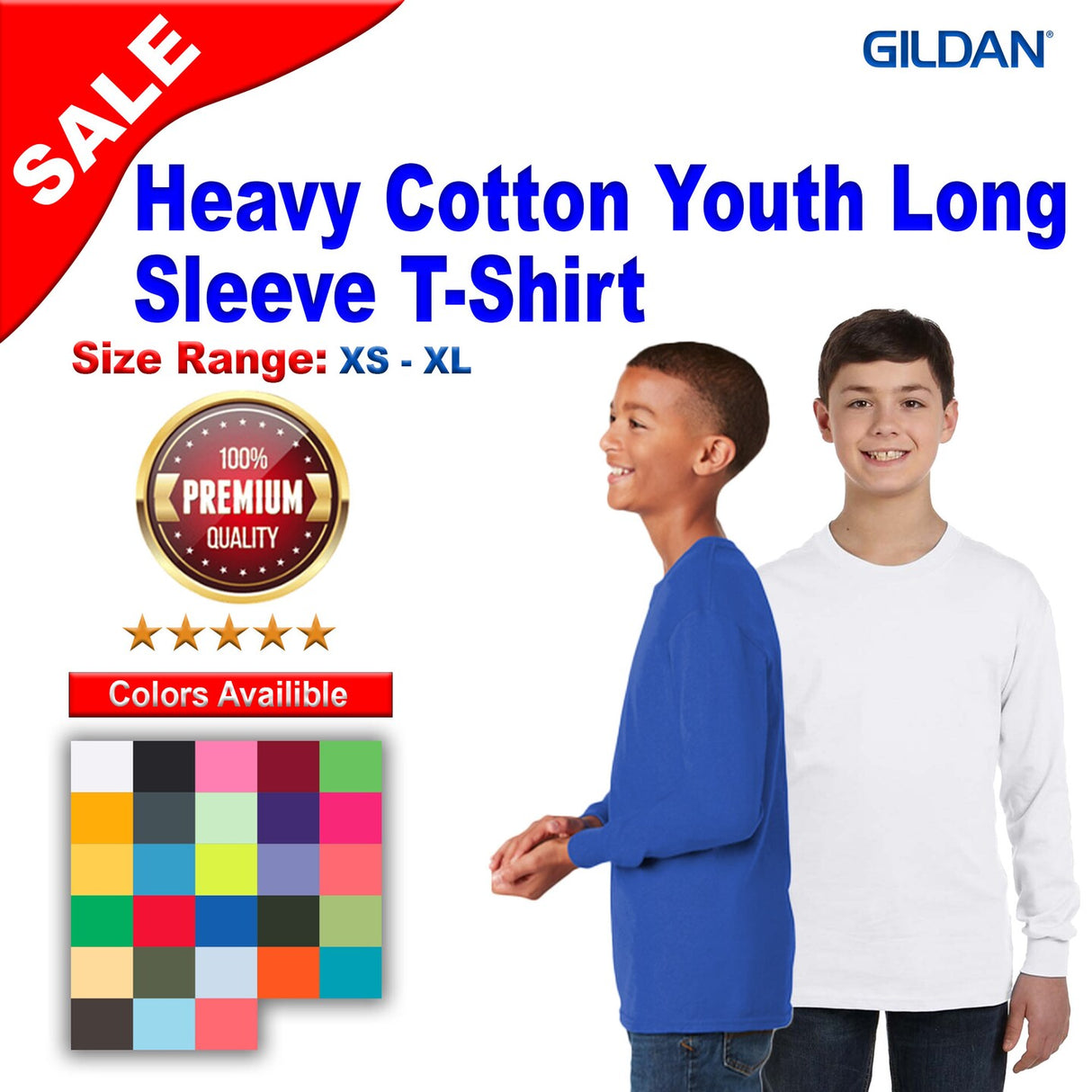 Gildan® Heavy Cotton Youth Crew-Neck Long Sleeve T-Shirt