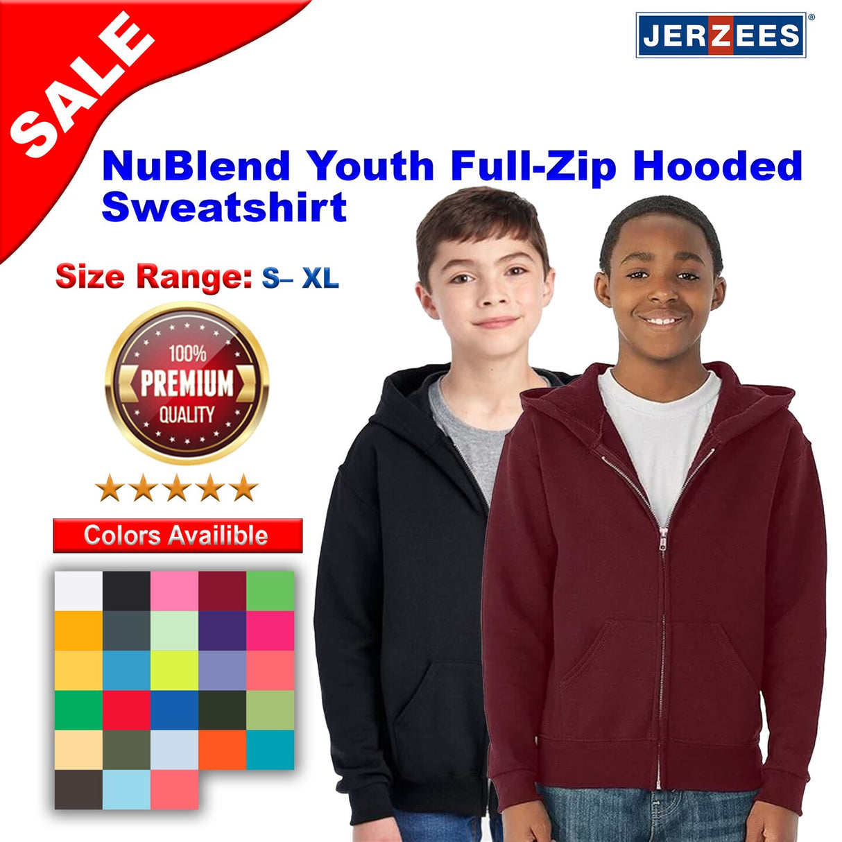 JERZEES® NuBlend Youth Full-Zip Hooded Sweatshirt