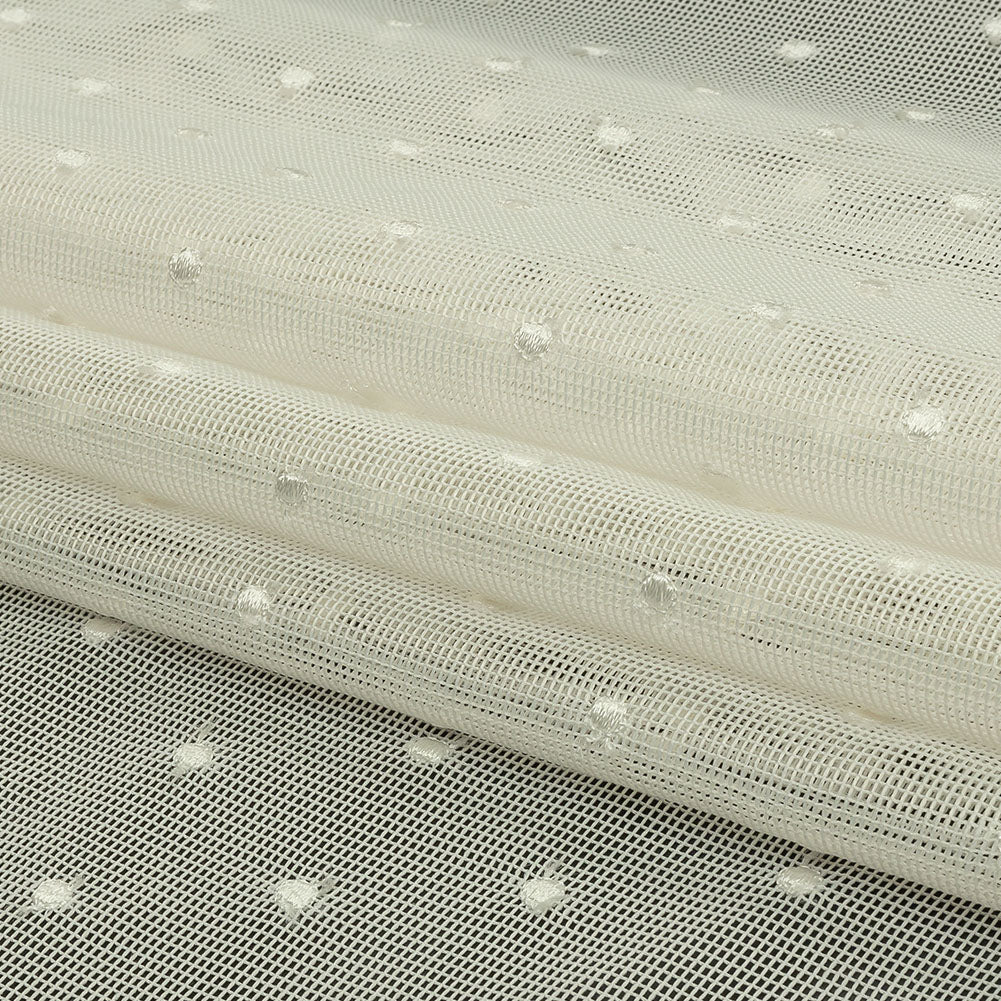 Famous Australian Designer White Sand Embroidered Polka Dots Woven Mesh