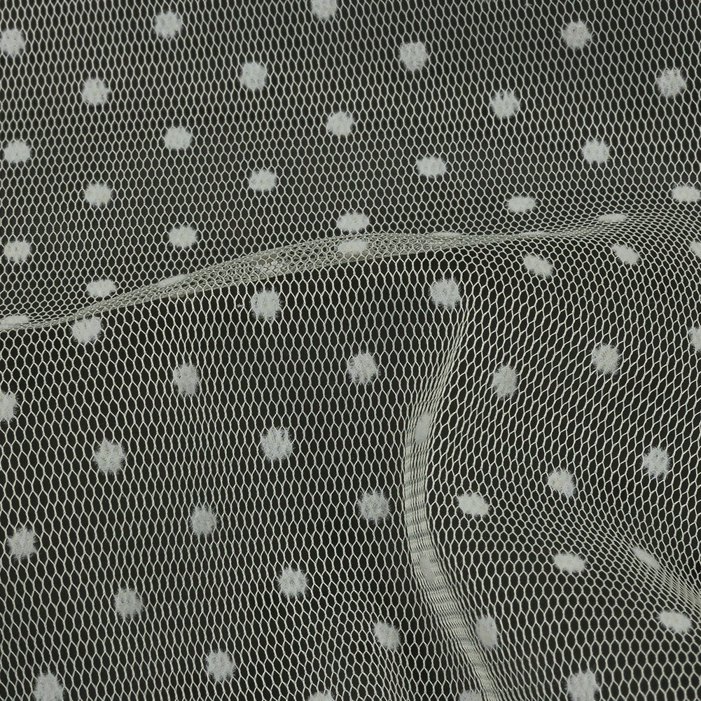 Famous Australian Designer Cream Flocked Polka Dotted Point D'esprit
