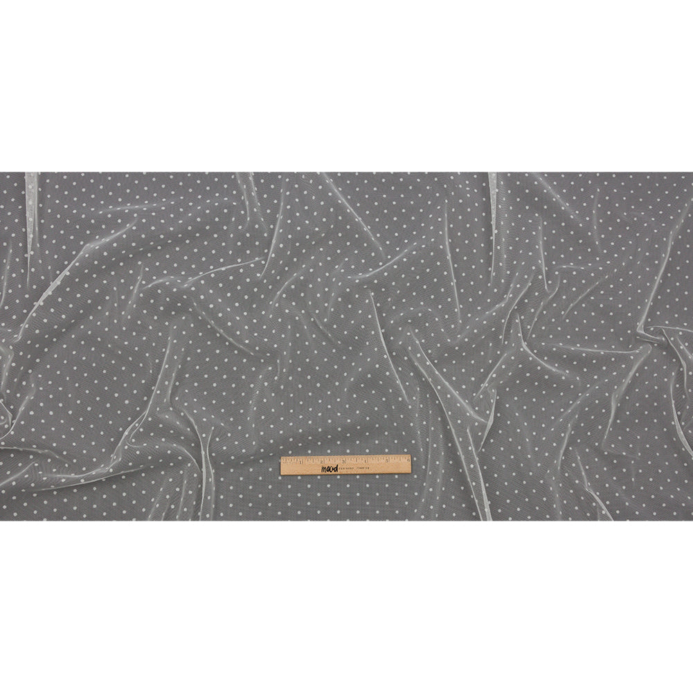 Famous Australian Designer Ivory Flocked Dots Polyester Mesh