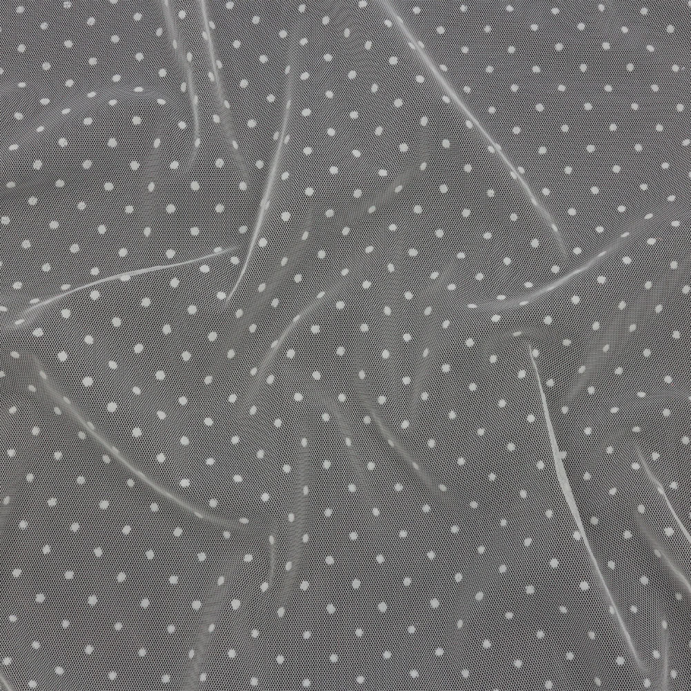 Famous Australian Designer Ivory Flocked Dots Polyester Mesh