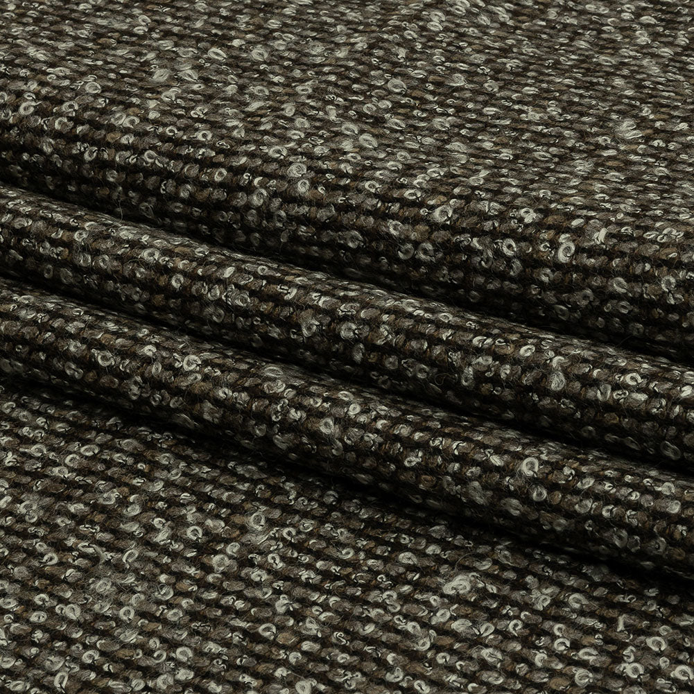 Famous Designer White, Brown and Taupe Striped Blended Wool Knit Boucle