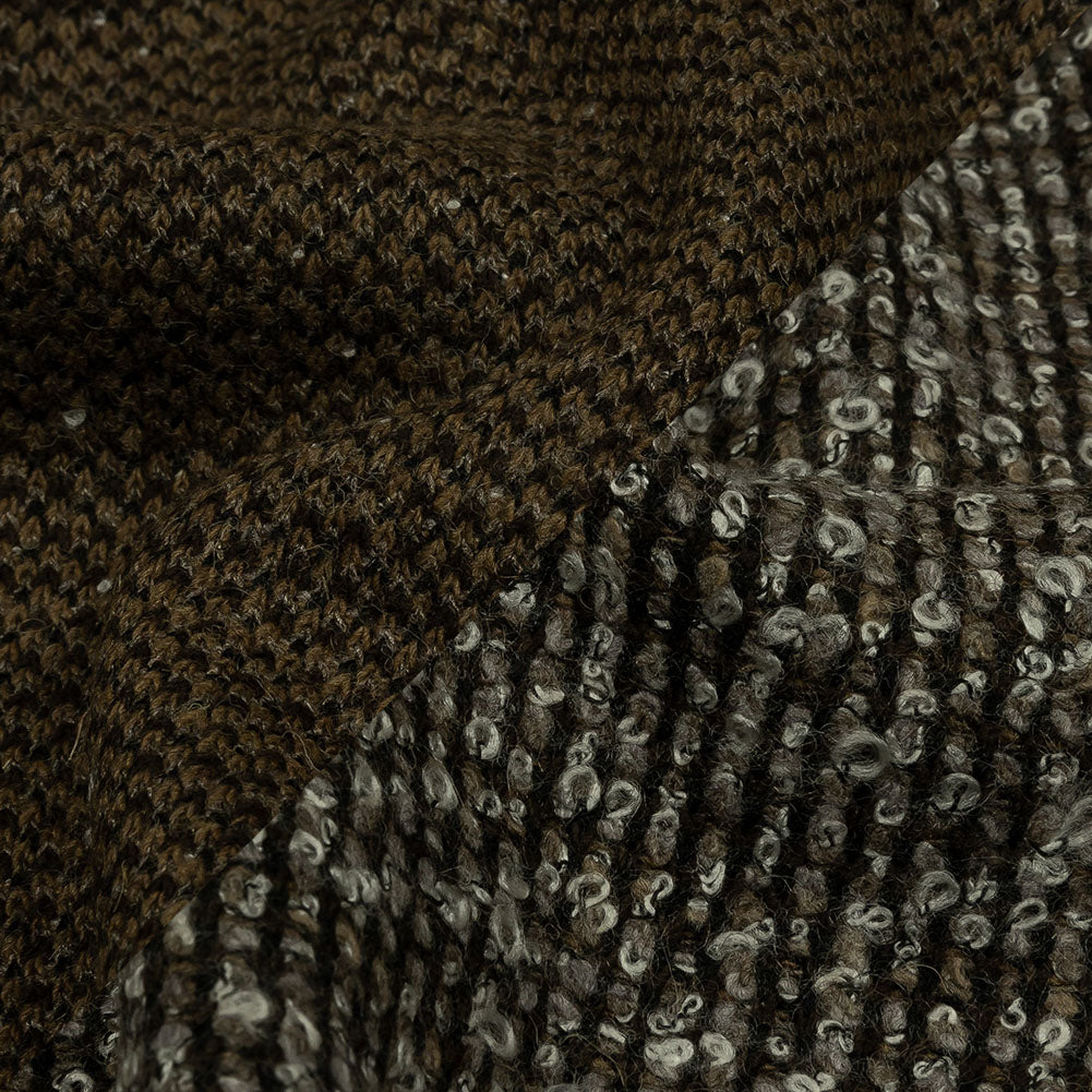 Famous Designer White, Brown and Taupe Striped Blended Wool Knit Boucle