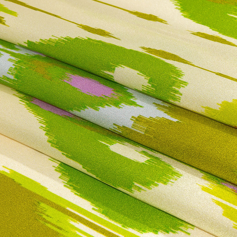 Italian Kiwi, Orchid and Beige Ikat Diamonds Silk Charmeuse