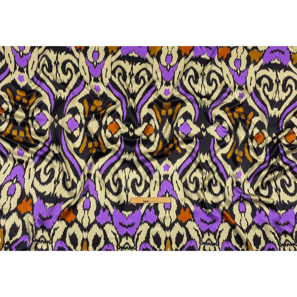 Italian Black, Purple and Orange Ikat Spots Silk Charmeuse