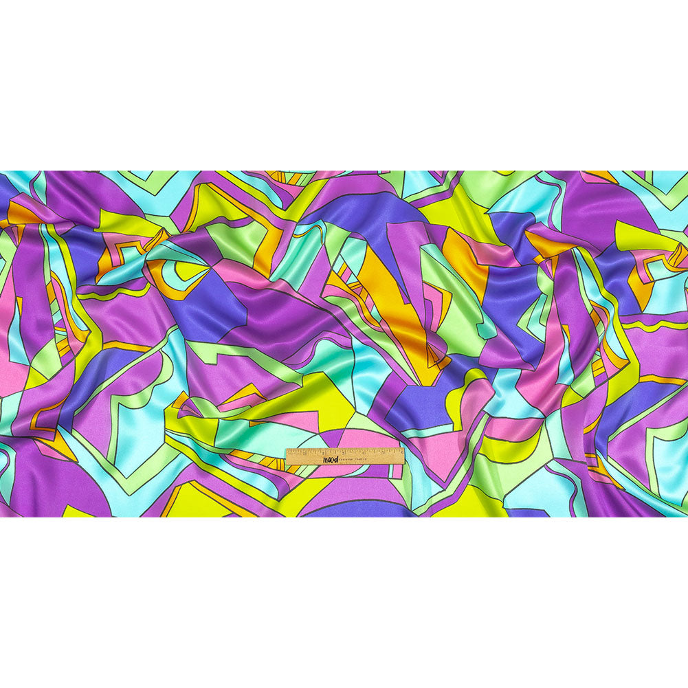 Italian Blue, Purple, and Green Geometric Abstraction Silk Charmeuse