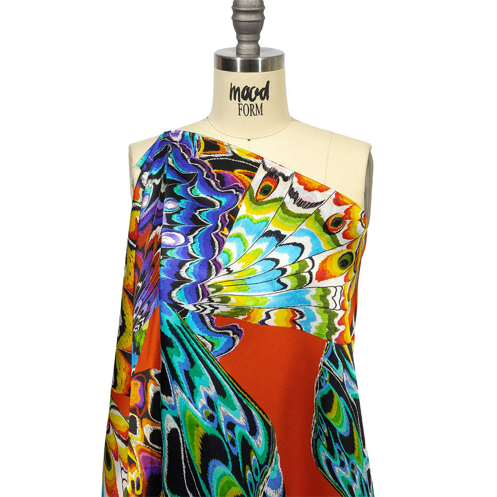 Italian Red, Blue and Yellow Butterfly Wings Silk Charmeuse