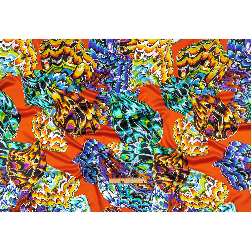 Italian Red, Blue and Yellow Butterfly Wings Silk Charmeuse