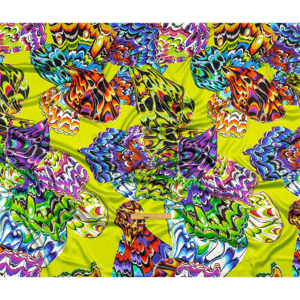 Italian Lime, Blue and Purple Butterfly Wings SIlk Charmeuse