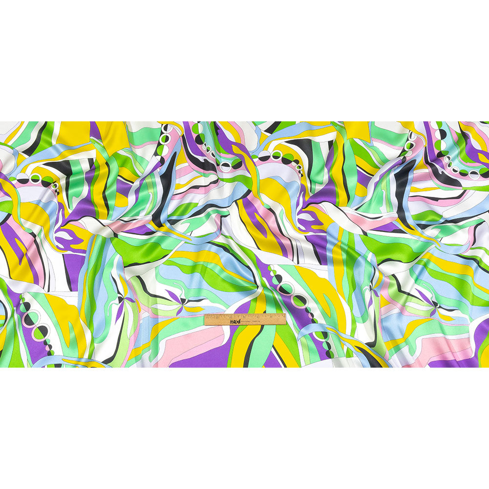 Italian Purple, Green and Yellow Organic Geometry Silk Charmeuse