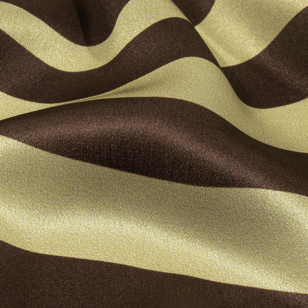 Italian Brown and Beige Oversized Leaves Silk Charmeuse