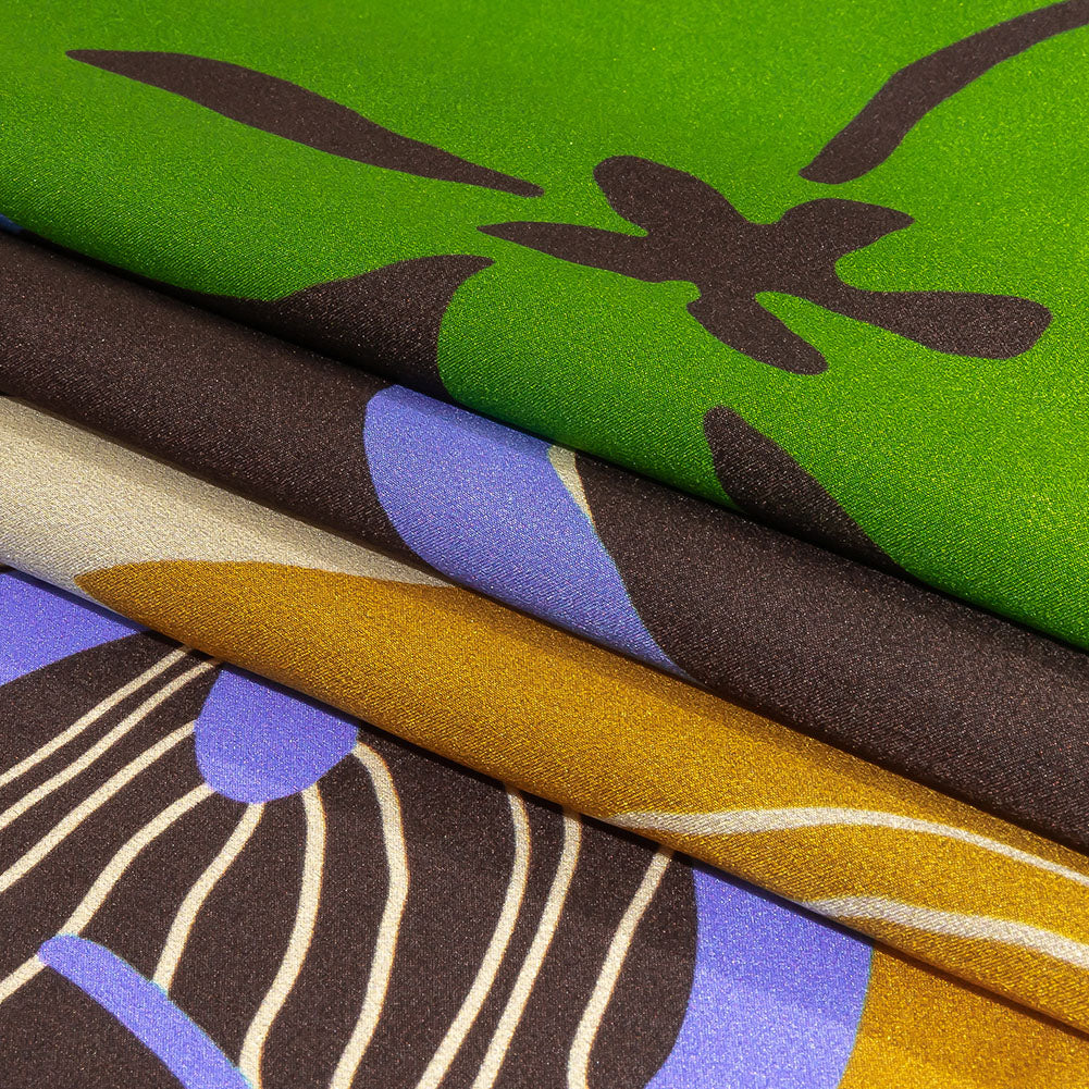 Italian Brown, Blue and Green Abstracted Floral Silk Charmeuse