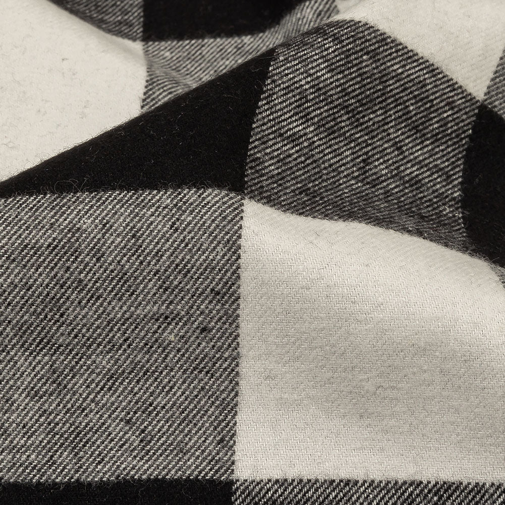 Balenciaga Italian Black and White Alyssum Buffalo Check Brushed Cotton Twill Flannel