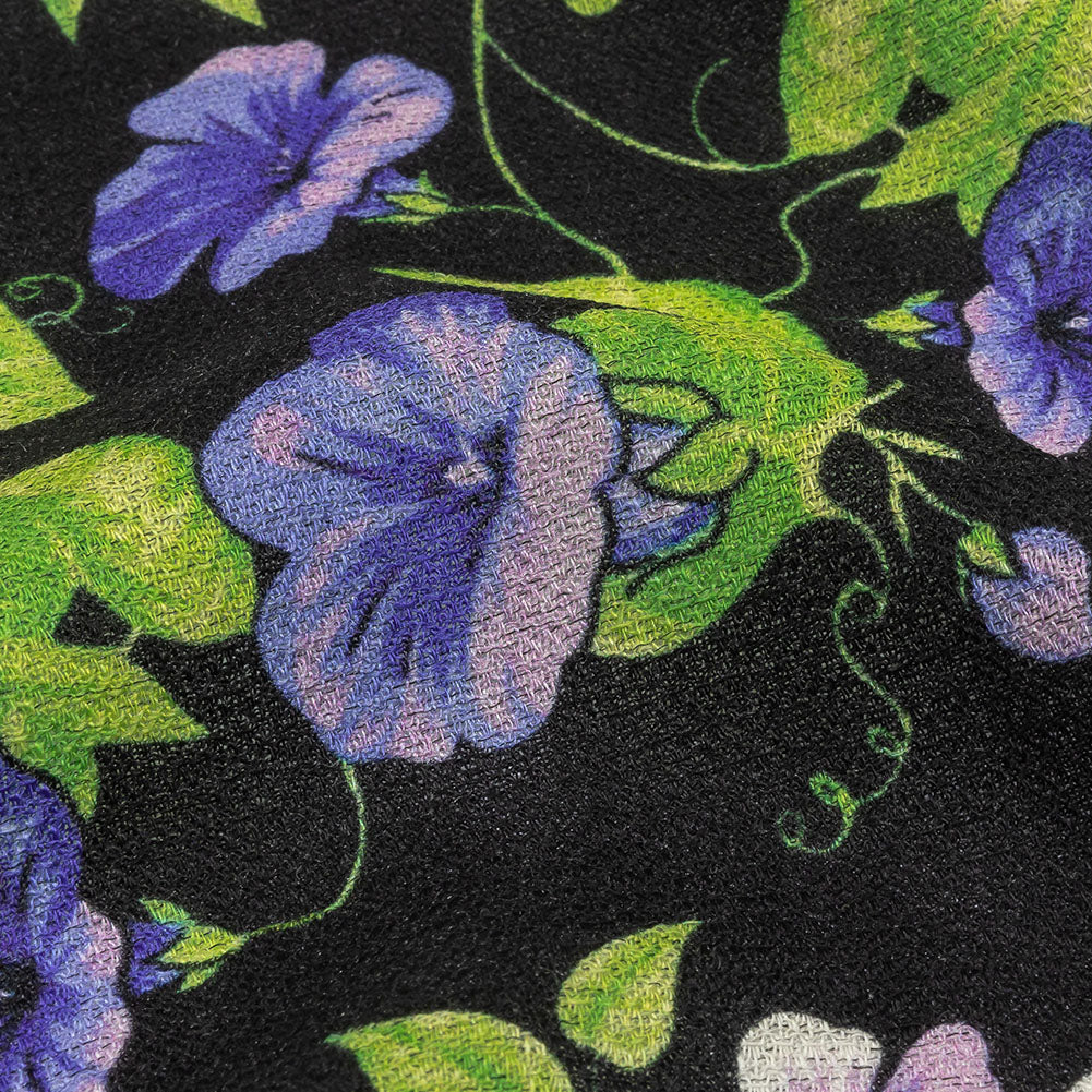 Balenciaga Italian Purple, Vibrant Green and Black Violets Wool Crepe