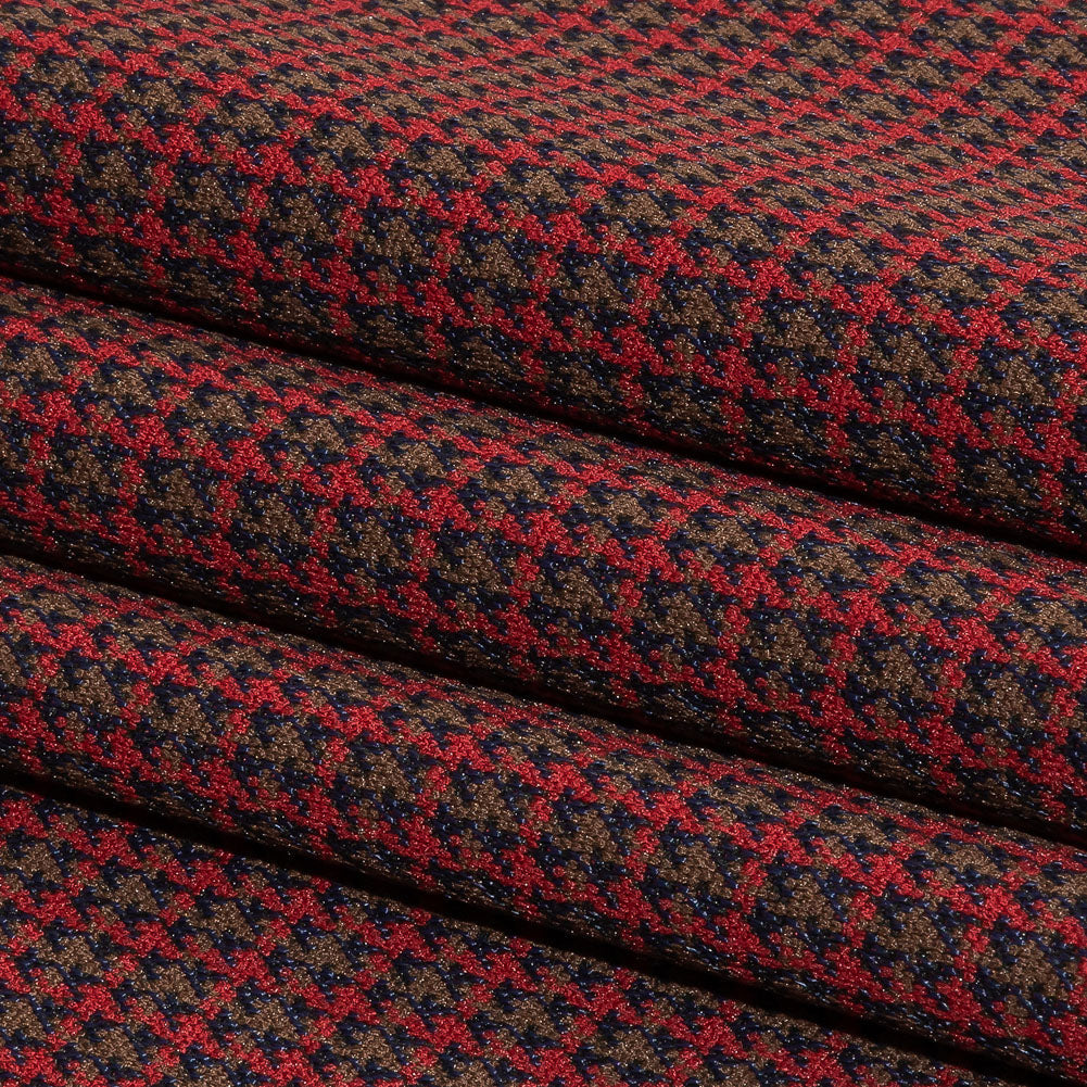 Balenciaga Italian Red, Navy and Brown Checked Stretch Nylon and Viscose Jacquard Knit