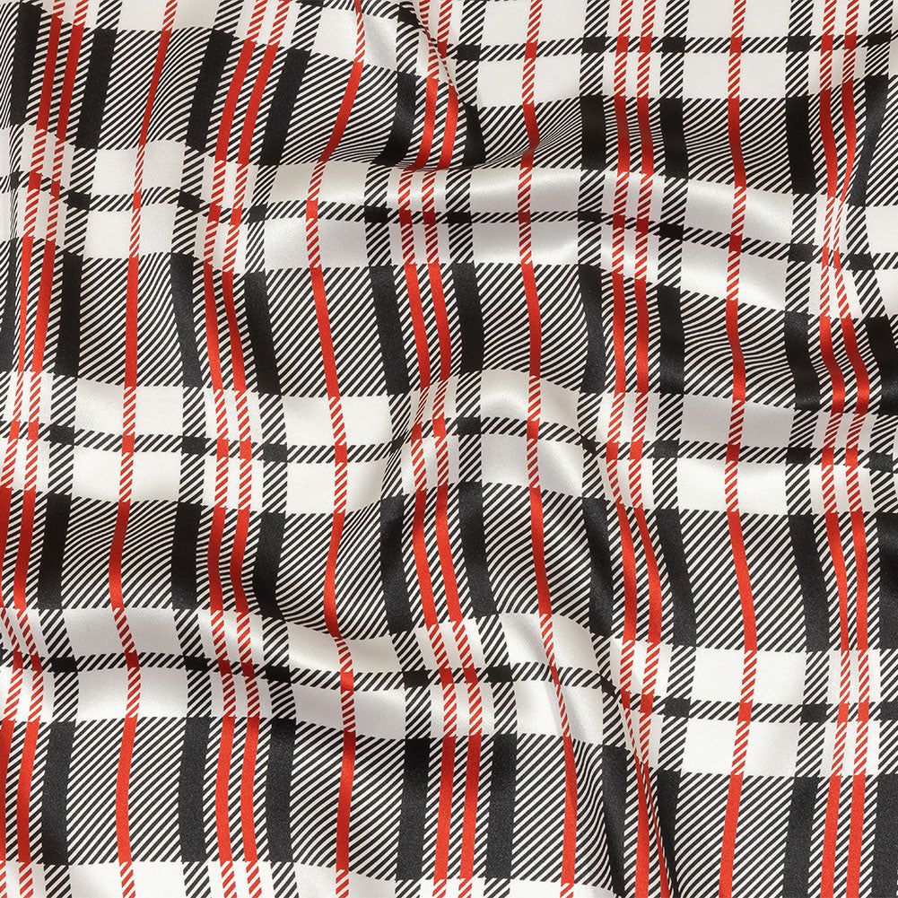 Balenciaga Italian Red, Black and White Plaid Silk Charmeuse