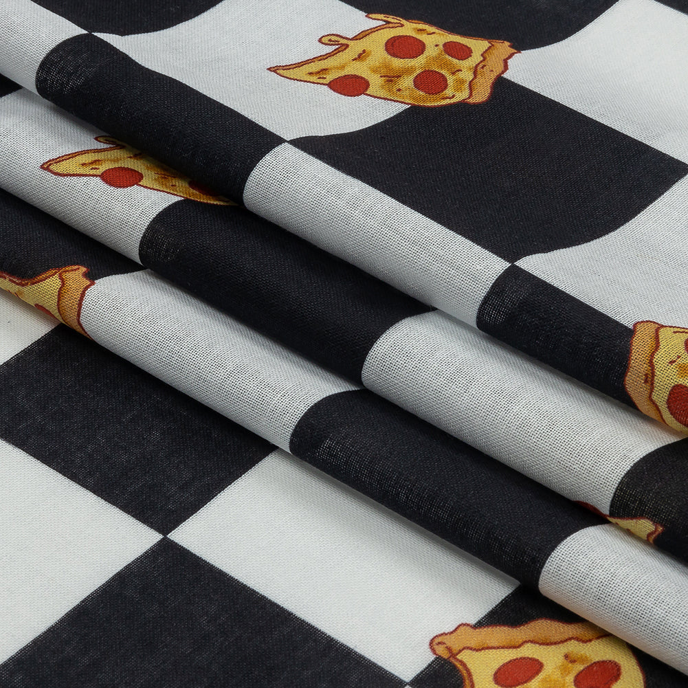 Mercerized Organic Egyptian Cotton Voile - Black, White and Yellow Pizza Check - Toulouse Collection