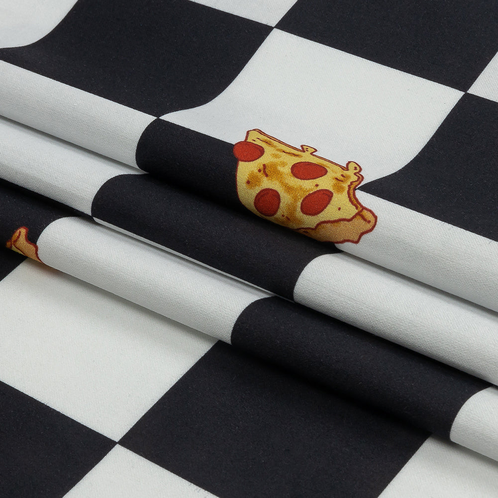 Mercerized Organic Egyptian Cotton Shirting - Black, White and Yellow Pizza Check - Ravello Collection