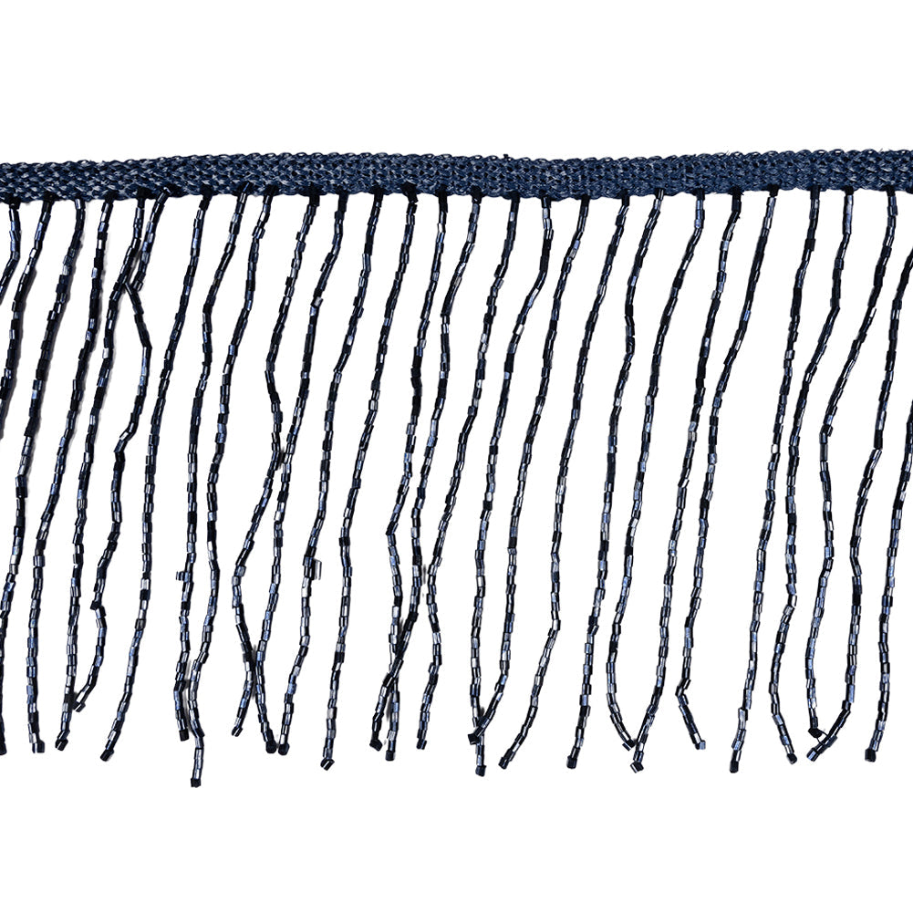 Dark Blue Beaded Fringe on Braided Lip - 5"