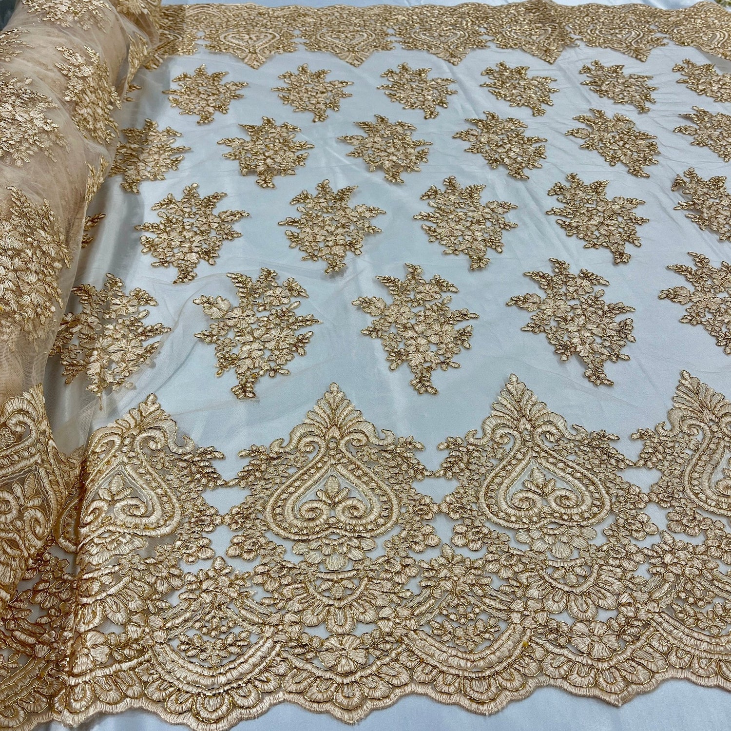 1 Yard Corded Lace Fabric Embroidered 100 Percent Polyester Net Mesh 52 inch Width