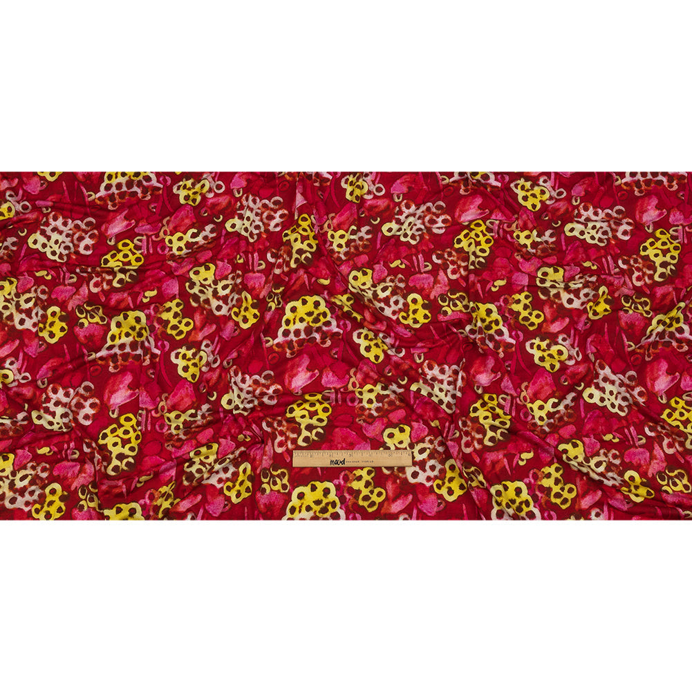 Balenciaga Italian Hot Pink and Yellow Abstracted Watercolor Flowers Stretch Cotton Jersey