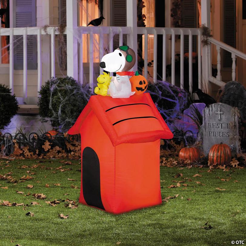 42" Airblown® Inflatable Peanuts® Halloween Snoopy Flying Ace Doghouse Outdoor Yard Decoration