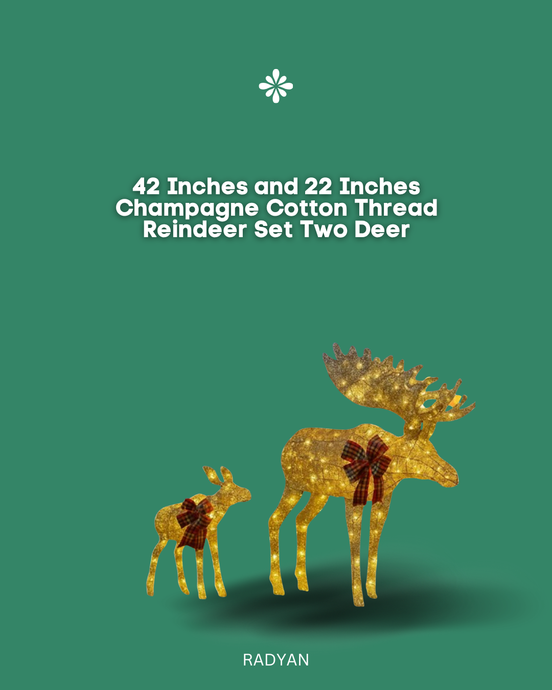 42 Inches and 22 Inches Champagne Cotton Thread Reindeer Set Two Deer