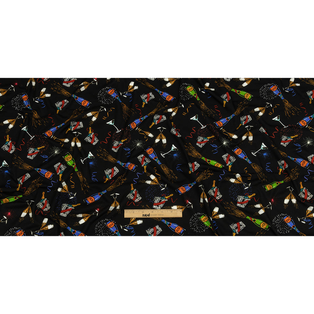Balenciaga Italian Black, Blue and Gold Celebration Toast Stretch Cotton Jersey