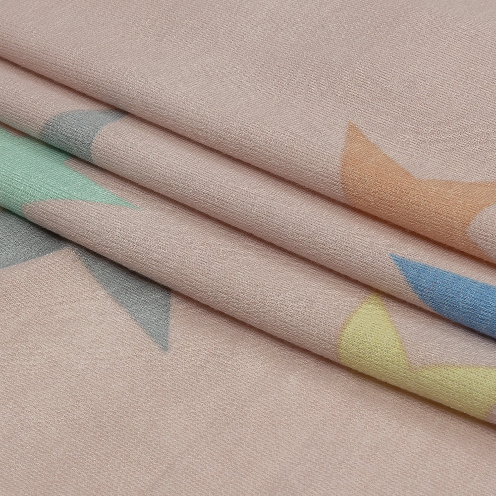 Pink and Rainbow Stars Stretch Polyester and Rayon French Terry