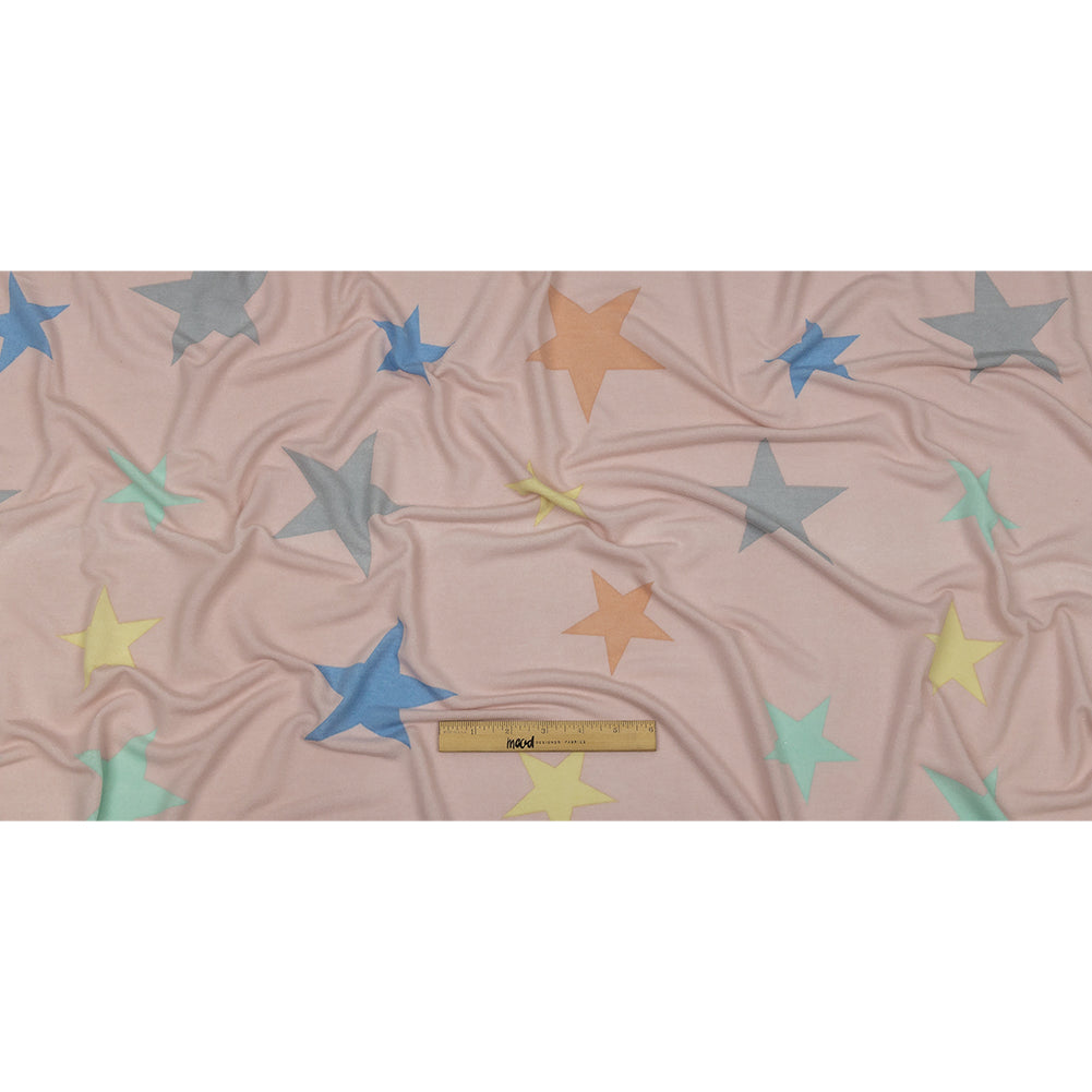 Pink and Rainbow Stars Stretch Polyester and Rayon French Terry