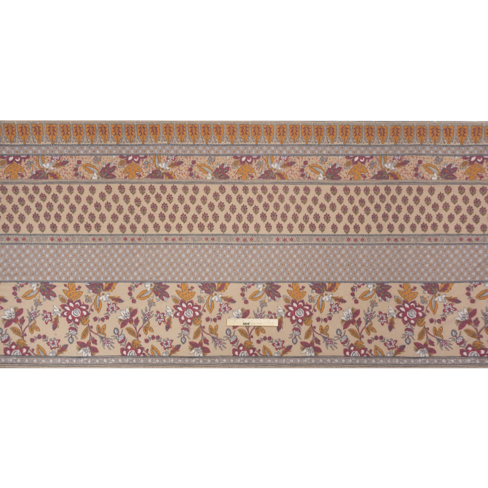 Tan, Red and Orange Rustic Floral Stripes Stretch Polyester and Rayon French Terry