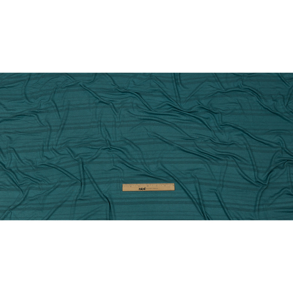 Teal and Charcoal Striped Stretch Rayon Rib Knit