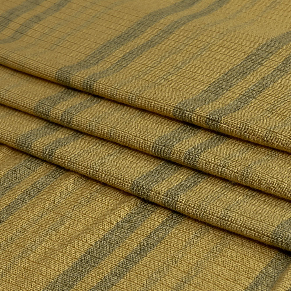 Ochre and Charcoal Striped Stretch Rayon Rib Knit