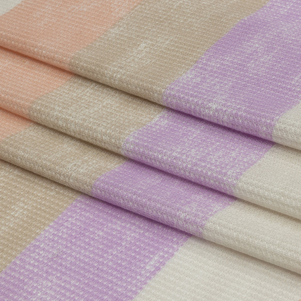 Lilac, Beige and Peach Striped Polyester and Rayon Waffle Knit