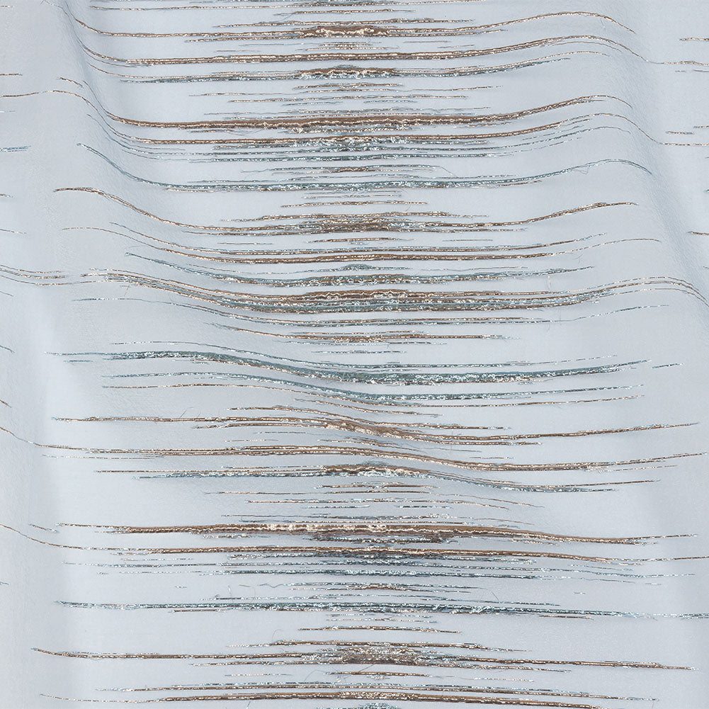 Metallic Rose Gold and Sky Blue Striated Lines Luxury Burnout Brocade